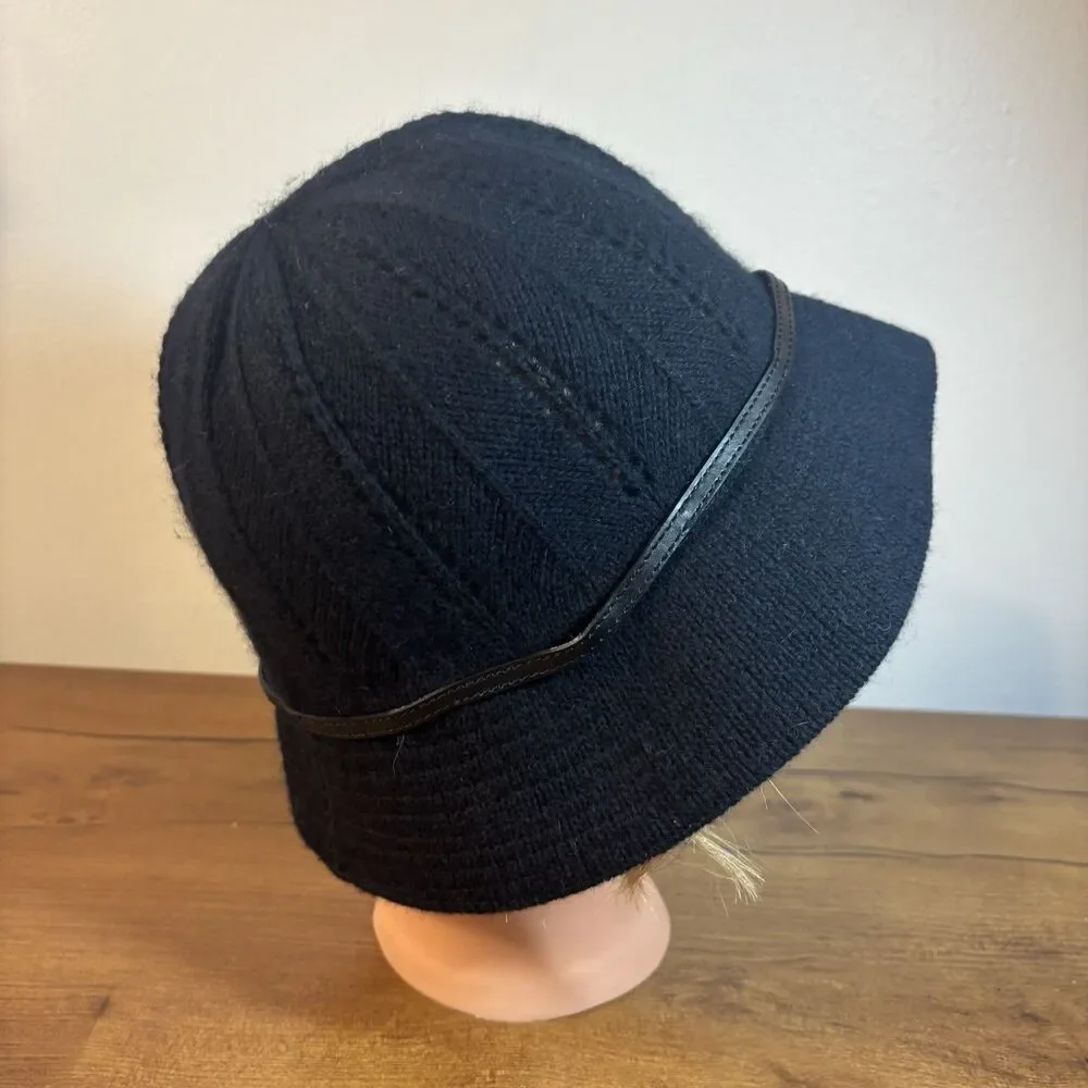 Banana Republic Women's S/M Black Buckle Bucket Hat Wool Rayon Angora Rabbit